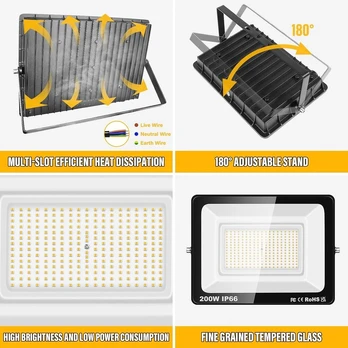 Lauko Led prožektorius 200w, 20000 Lm, 4000k, Ip66 atsparus vandeniui