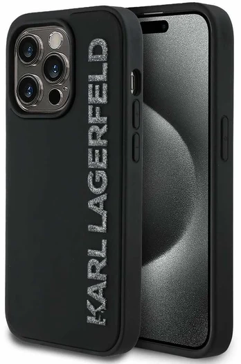 Dėklas Karl Lagerfeld 3D Rubber Glitter Logo Case for iPhone 13 Pro Juodas
