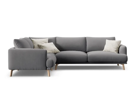 Velvet Left Corner Sofa, "Naomi", 4 Seats, 280x195x75, Grey