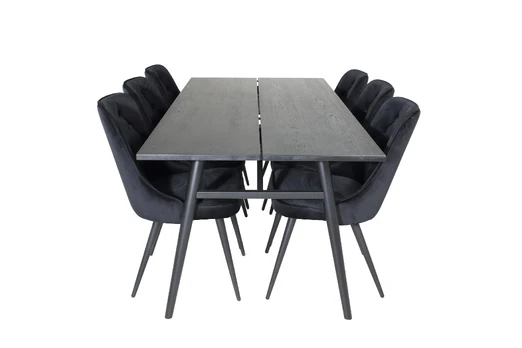 Sleek Extentiontable Black Brushed - 195*95+Velvet Deluxe Dining Chair - Black / Black_6