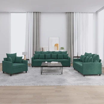 Sofa Sofos komplektas su pagalvėlėmis, 3 dalių, žalias, aksomas
