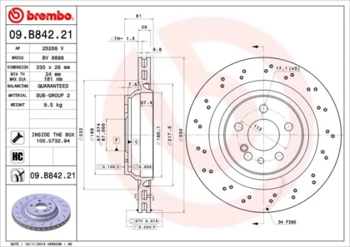 Stabdžių diskas BREMBO 09.B842.21