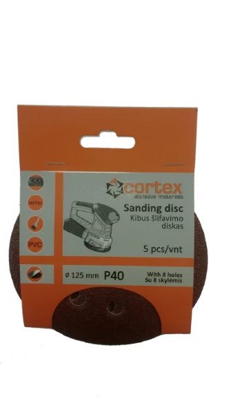 Šlifavimo diskas CORTEX, P40, 125 mm, 5 vnt.