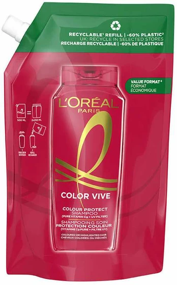 L'Oreal ELVIVE COLOR-VIVE protective Šampūnas refill eco pack 500 ml