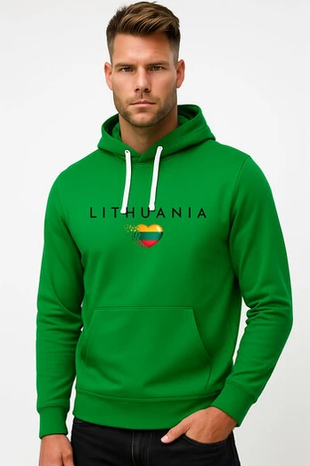 Vyriškas žalias džemperis su gobtuvu Lithuania (juoda)