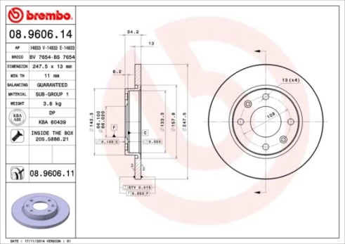 Stabdžių diskas BREMBO 08.9606.11