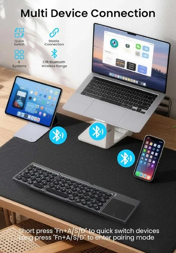Riff KF86 Universal Folding Bluetooth Keyboard with Touchpad + Front Stand for Windows / Android / iOS / Mac OS / Smart TV