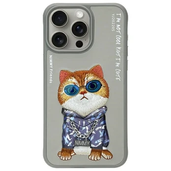 Nimmy etui iPhone 15 Pro 6.1" pilka/pilka Glasses Cool Cat
