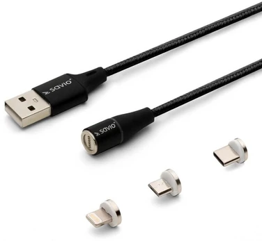 Kabelis Savio CL-152 USB 2.0, Lightning/Micro USB A/USB Type-C, 1 m, juoda