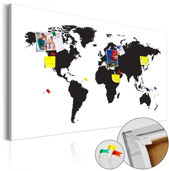 Artgeist Kamštinis paveikslas - World Map: Juodas & Baltas Elegance [Cork Map]