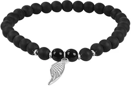 Troli Beaded bracelet onyx with angel wing kaina