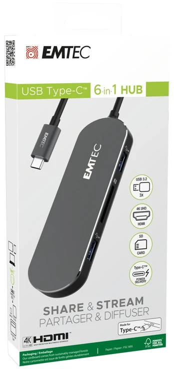 Emtec 6in1 USB-C stotis / replikatorius (ECHUBT650C)