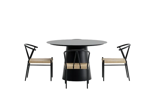 Lanzo Table - Black with 4 Alfons Chair - Black