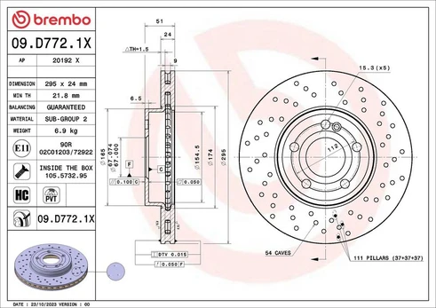 Stabdžių diskas BREMBO 09.D772.1X