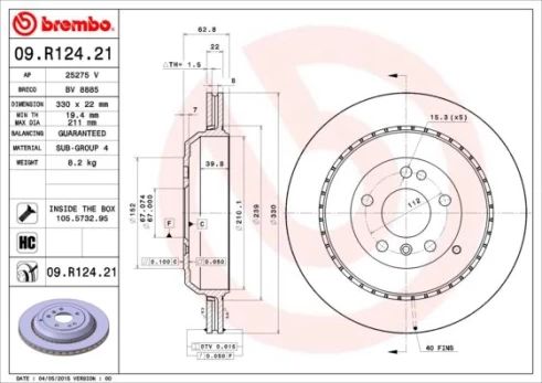 Stabdžių diskas BREMBO 09.R124.21