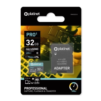 Atminties korta Platinet MicroSD 32GB (class10 UHS-I 70MB/ S) + SD Adapteris