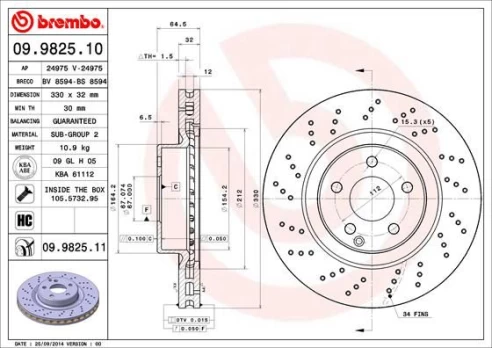 Stabdžių diskas BREMBO 09.9825.11