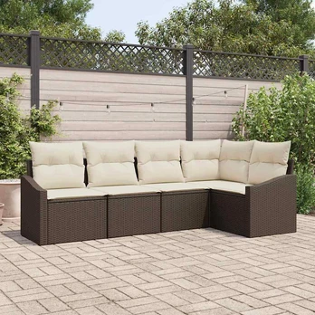 sodo sofa set 5 dalių Ruda, Kreminė Ratanas, Poliesteris