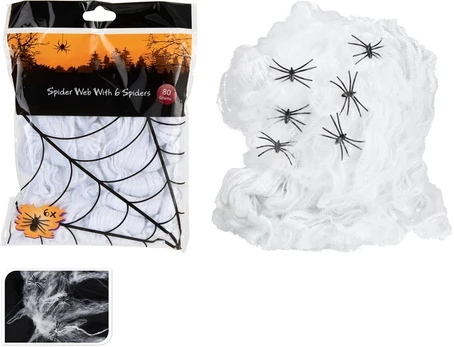 DECORATION SPIDERWEB WITH SPIDERS 80G