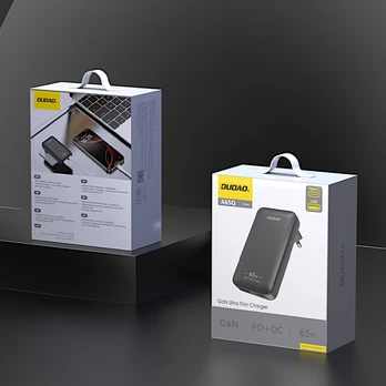 GaN Dudao A65Q 65W USB-A / USB-C PD Ultra-Thin Wall Charger - Juodas