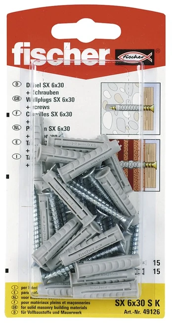 Kaiščiai su varžtu SX 6 x 30 mm, 15 vnt.
