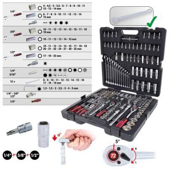 KS Tools, CHROMEplus, 216 d., reketo veržl., galvučių ir antg. kompl.