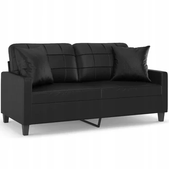 Dvivietė sofa su pagalvėlėmis, juoda, 140 cm, dirbtinė oda