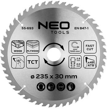Neo Tools Diskinio pjovimo diskas, Widia, 235 x 30 mm, 48 dantukai