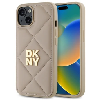 Dėklas DKNY DKHCP14SPQDSLE iPhone 14 6.1" smėlio spalva/beige Quilted Stack Logo