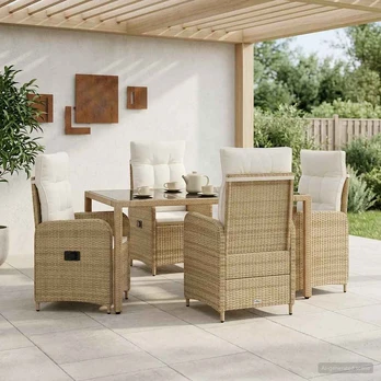 Lauko valgomojo komplektas 5 pcs Bežė ir kreminė balta