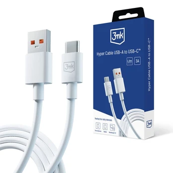 3mk Hyper USB-A - USB-C 1.2m 5A balta