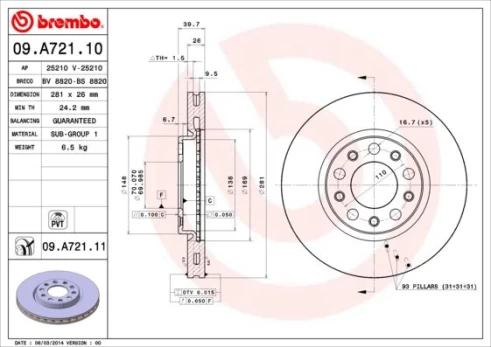 Stabdžių diskas BREMBO 09.A721.11