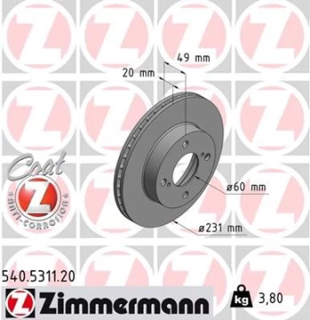 Stabdžių diskas ZIMMERMANN 540.5311.20