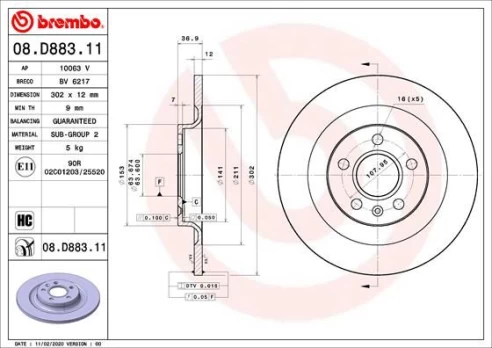 Stabdžių diskas BREMBO 08.D883.11