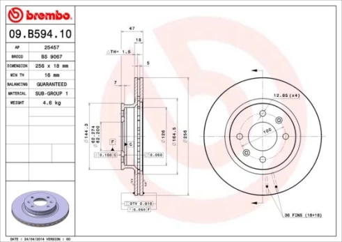 Stabdžių diskas BREMBO 09.B594.10