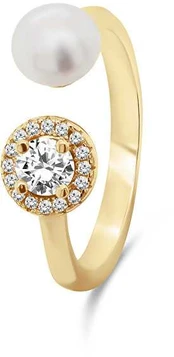 Brilio Silver Beautiful auksinis-plated ring with real pearl and zircons RI062Y