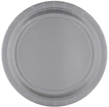 Sidabrinės spalvos popierinės lėkštės, 8 vnt., 23 cm