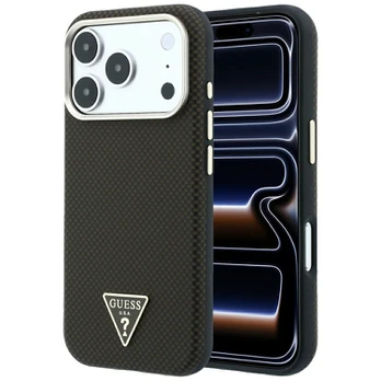 Dėklas Guess Kevlar Triangle Logo MagSafe do iPhone 18 Pro / 17 Pro ruda