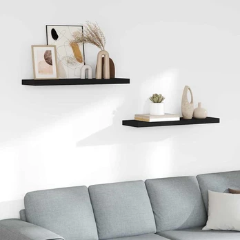 Pakabinamos lentynos, 2vnt., juodos, 80x23,5x3,8cm, mdf