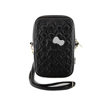 Dėklas Hello Kitty PU Leather Quilted Pattern Kitty Head Logo Phone Bag Juodas