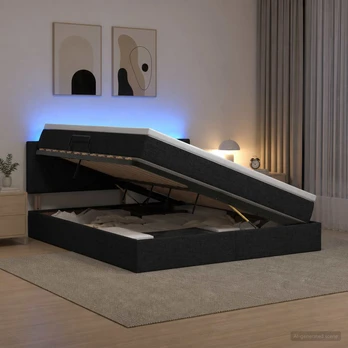 LED saugojimo lova su čiužiniu Juoda 160 x 200 cm Audinys