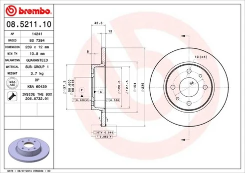 Stabdžių diskas BREMBO 08.5211.10