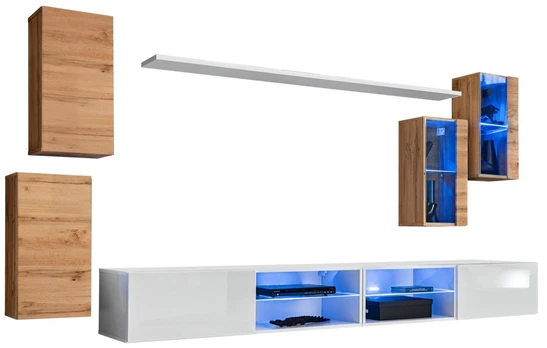 Sekcija Switch XXV su LED apšvietimu, ąžuolo/balta