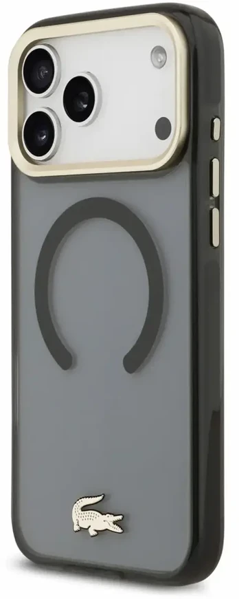 Dėklas Lacoste IML Shockproof Petit Pique Gold Logo MagSafe Case for iPhone 18 Pro Max Juodas