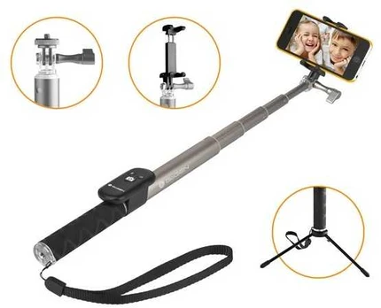 Teleskop GoGEN - Selfie tyč GoGEN 4 teleskopická, bluetooth, titanová