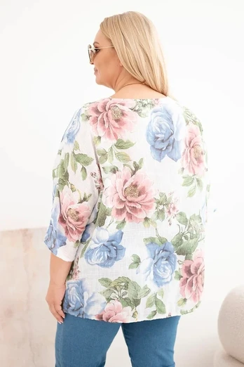 Moteriška Plus Size palaidinė su gėlių raštu, balta