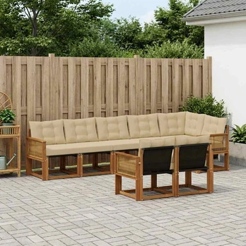 Lauko sofos komplektas su pagalve 8 pcs Natūralus ir bežinis