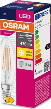 OSRAM VALUE E14 4W/827 CLB40W šilta siūlinė žvakė