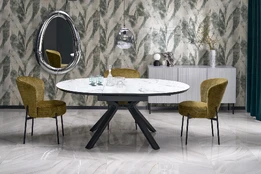 VERTIGO extension table, color: top - white marble, legs - black kaina