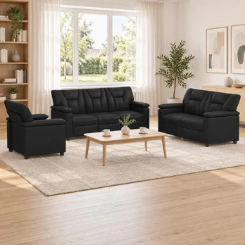 Sofa Sofos komplektas 3 vnt. Juoda Dirbtinė oda